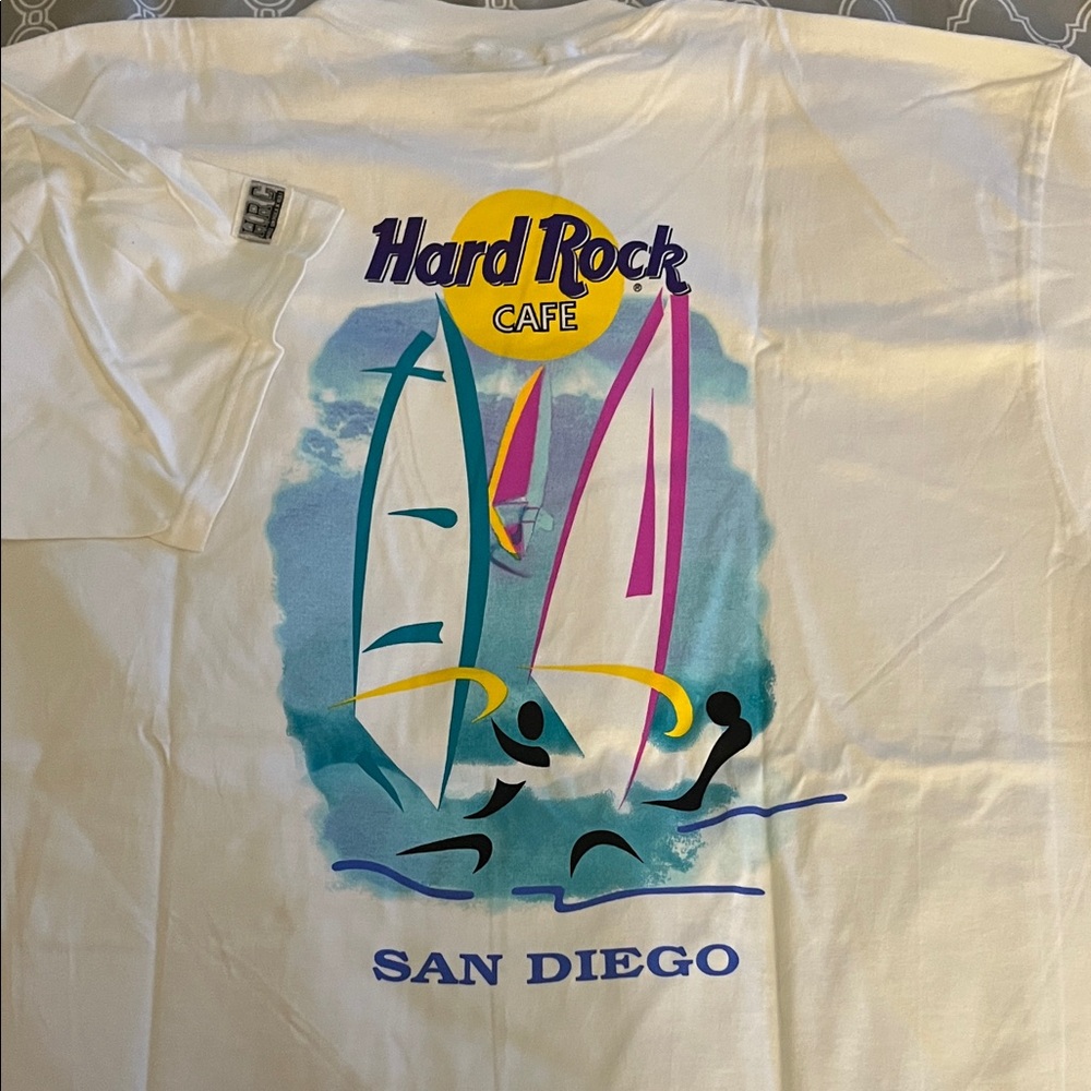 Hard Rock Cafe White Tee with Blue and Yellow Logo - Picture 3 of 3